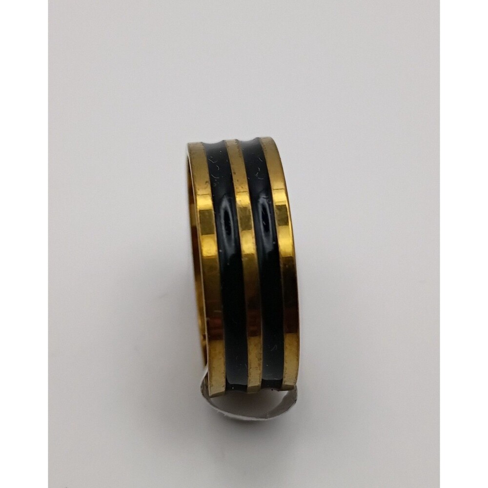 Men’s Gold Black Stripe Stainless Steel Ring Band Size 9.5